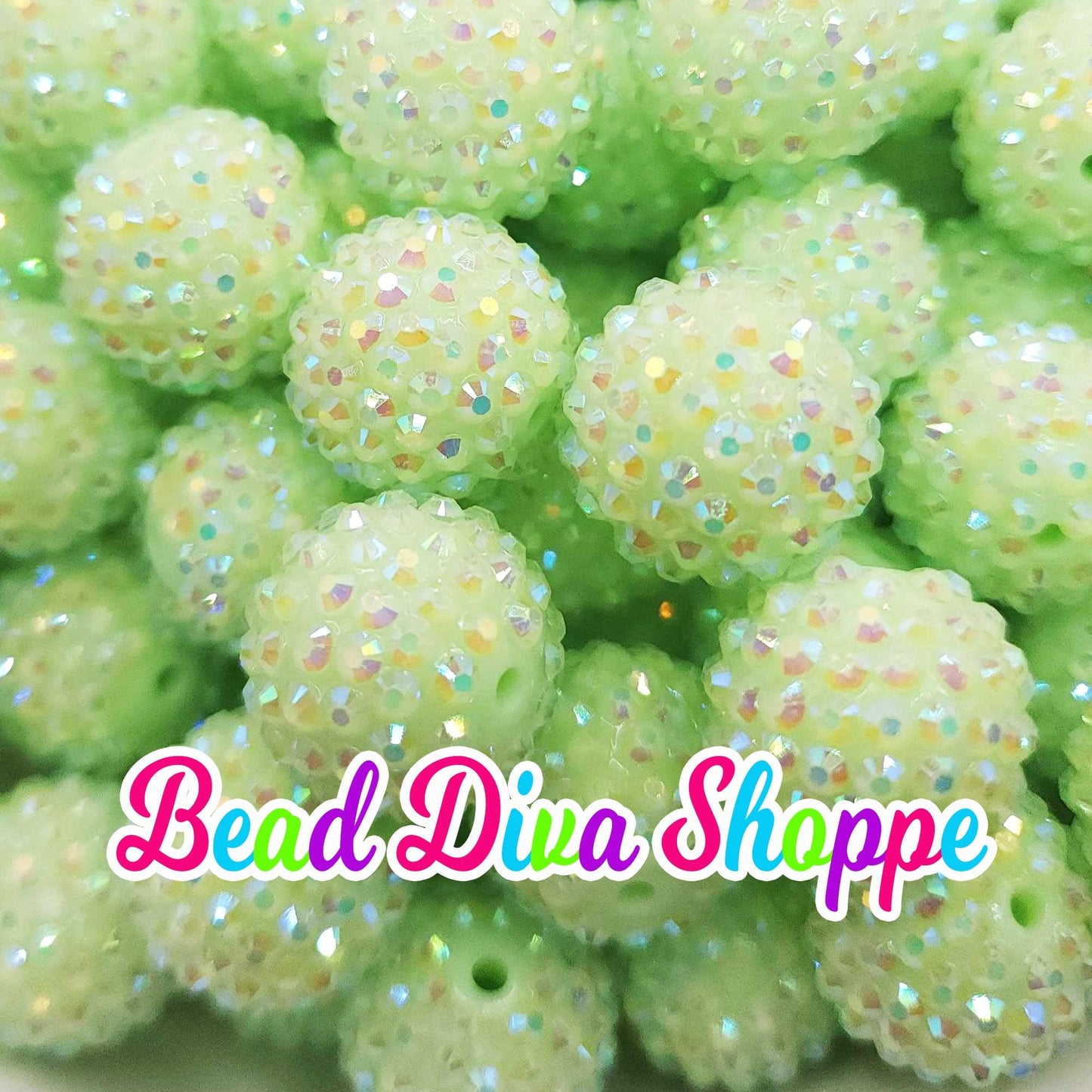 20mm - PASTEL GREEN AB - Rhinestone Beads  - Bubblegum - Chunky - Round Acrylic Beads for Diy and Jewelry Making Supplies