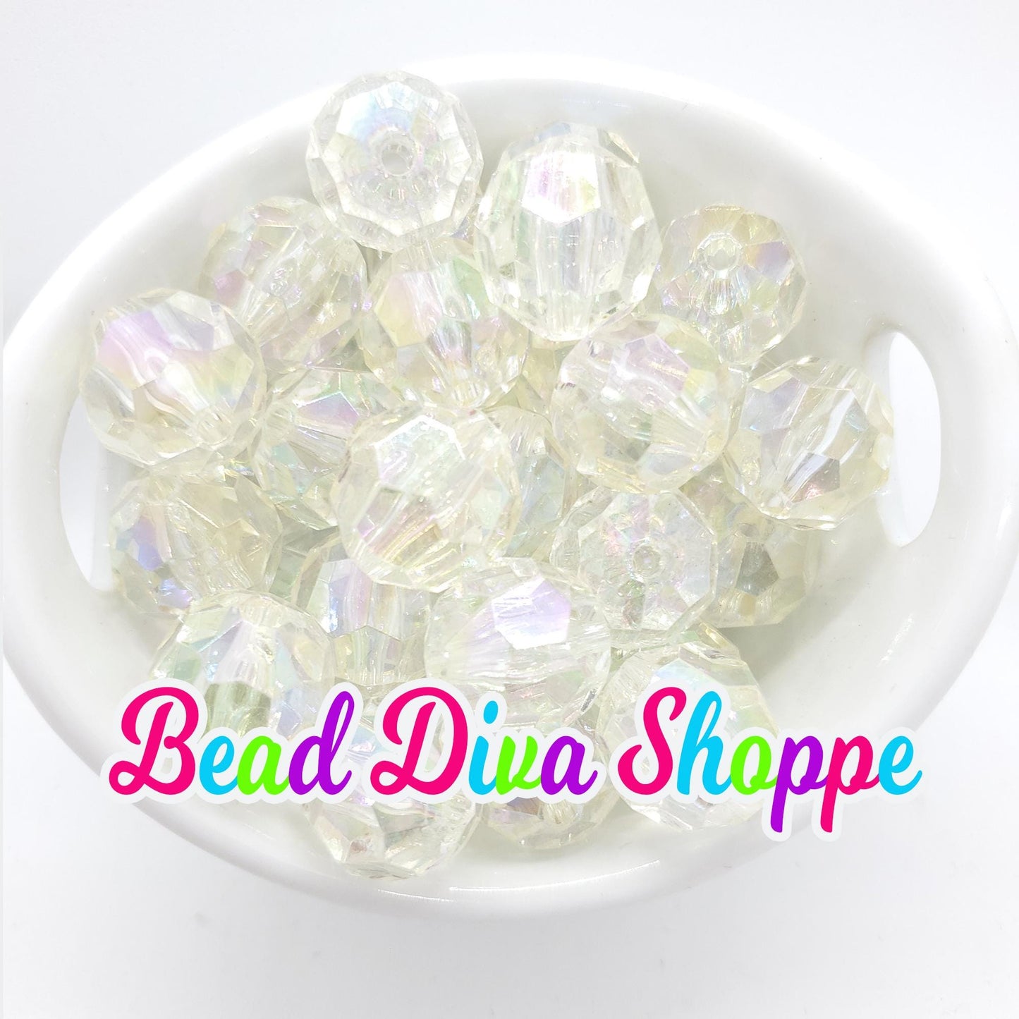 20mm - WHITE CLEAR AB-  Faceted Beads  - Transparent Faceted Rondelle Beads for Diy and Jewelry Making Supplies