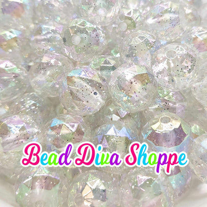 20mm - CLEAR FACETED GLITTER Ab - Bubblegum Chunky Beads - Round Acrylic Beads for Diy and Jewelry Making Supplies