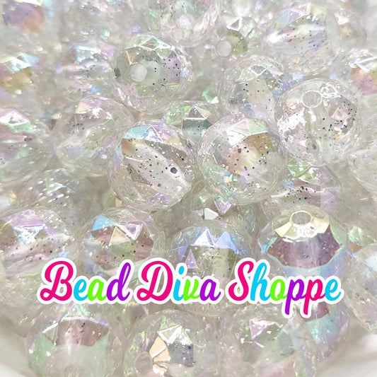 20mm - CLEAR FACETED GLITTER Ab - Bubblegum Chunky Beads - Round Acrylic Beads for Diy and Jewelry Making Supplies
