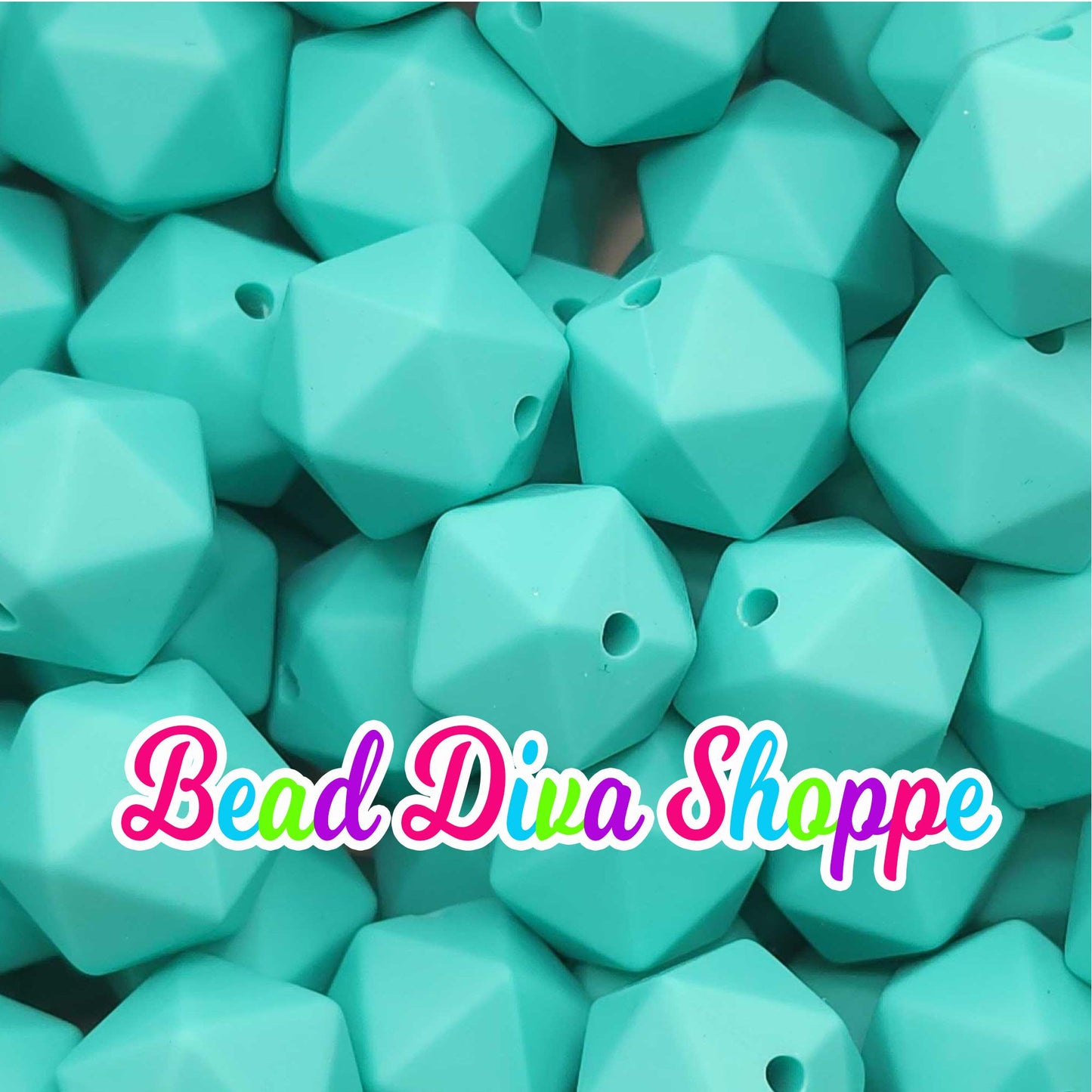 Set of 10 - 14mm - TURQUOISE HEX - Silicone Beads - for Diy and Jewelry Making Supplies