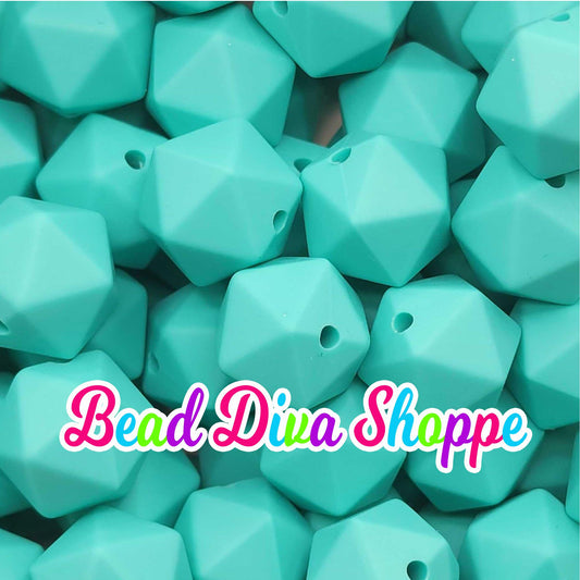 Set of 10 - 14mm - TURQUOISE HEX - Silicone Beads - for Diy and Jewelry Making Supplies