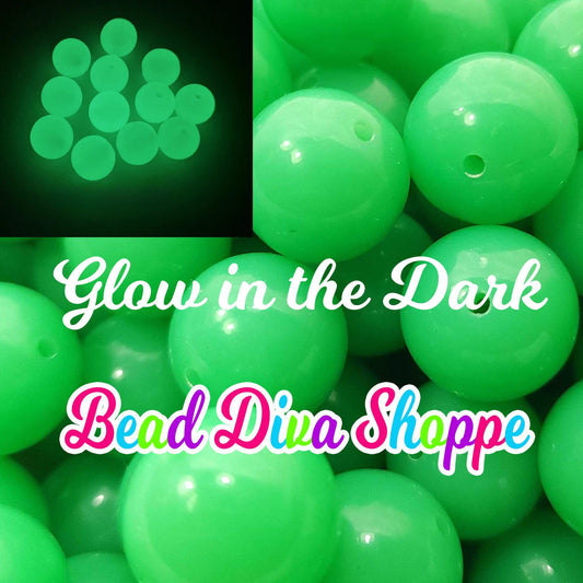 20mm - GLOW IN the DARK -  Solid Green  Beads - Bubblegum - Round Acrylic Beads for Diy and Jewelry Making Supplies - Halloween