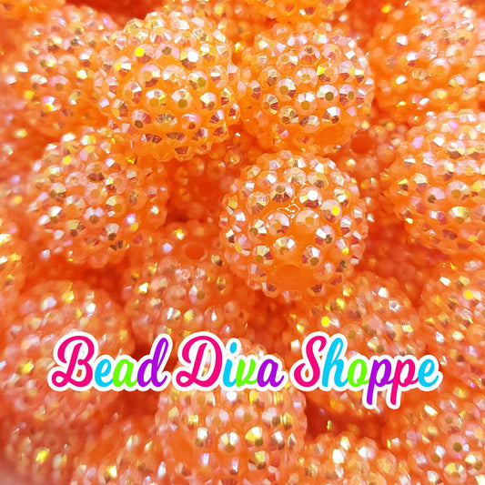 20mm - BRIGHT ORANGE AB - Rhinestone Beads  - Bubblegum - Chunky - Round Acrylic Beads for Diy and Jewelry Making Supplies