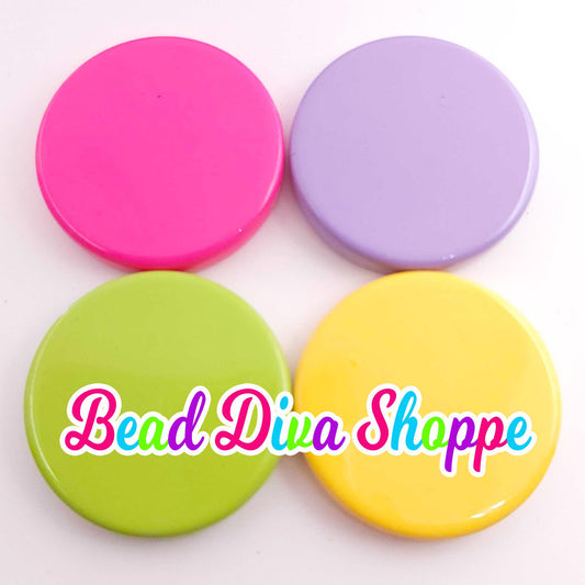 Set of 4 - 32mm - LIME / PURPLE/ YELLOW/ Hot Pink - Flat Acrylic Disk Beads - Diy - Jewelry Making Supplies - Keychains - Beaded Pens