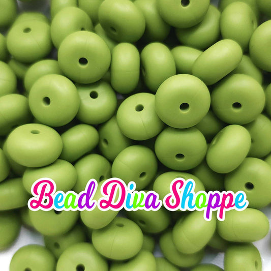 Set of 10 - GREEN BEAN - 14mm Silicone Abacus Beads - DIY Jewelry Making - Beaded Pens - Keychains - Bracelets