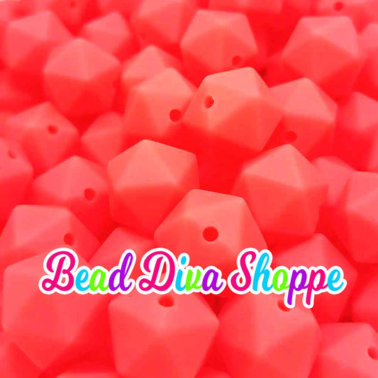 Set of 10 - 14mm - NEON PINK HEX - Silicone Beads - for Diy and Jewelry Making Supplies