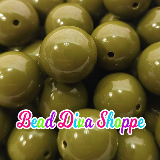 20mm - ARMY GREEN -  Solid  Beads - Bubblegum - Round Acrylic Beads for Diy and Jewelry Making Supplies