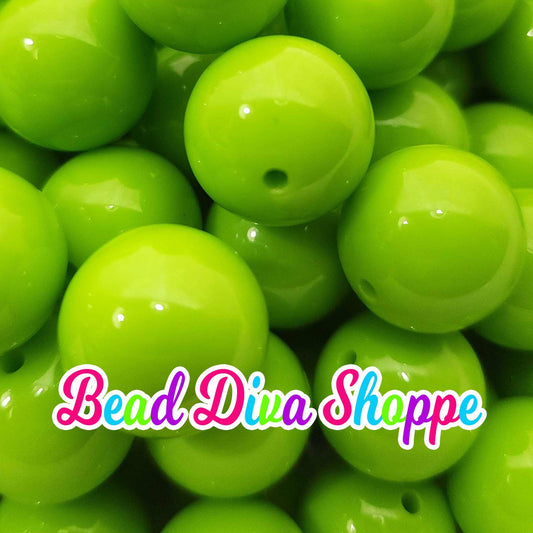 20mm - LIME GREEN -  Solid  Beads - Bubblegum - Round Acrylic Beads for Diy and Jewelry Making Supplies