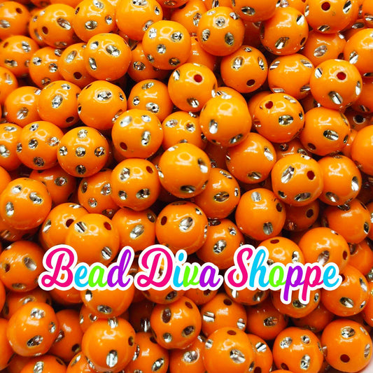 12mm - Set of 50 - ORANGE Bling Beads - Bubblegum - Rhinestone -   Acrylic Beads for DIY and Jewelry Making Supplies