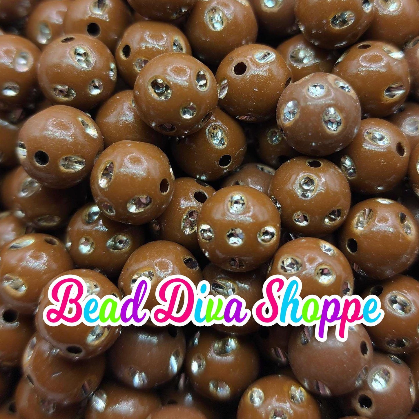 12mm - Set of 50 - BROWN Bling Beads - Bubblegum - Rhinestone -   Acrylic Beads for DIY and Jewelry Making Supplies