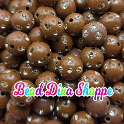 12mm - Set of 50 - BROWN Bling Beads - Bubblegum - Rhinestone -   Acrylic Beads for DIY and Jewelry Making Supplies