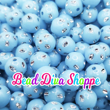 12mm - Set of 50 - LIGHT BLUE Bling Beads - Bubblegum - Rhinestone -   Acrylic Beads for DIY and Jewelry Making Supplies