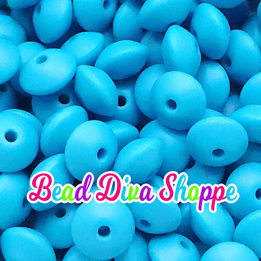 Set of 20 - AQUA BLUE - 12mm Silicone Lentil Beads - DIY Jewelry Making - Beaded Pens - Keychains - Bracelets