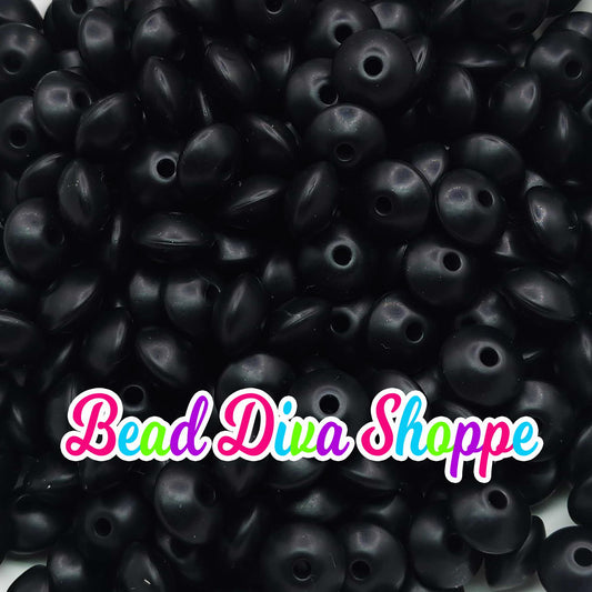 Set of 20 - BLACK - 12mm Silicone Lentil Beads - DIY Jewelry Making - Beaded Pens - Keychains - Bracelets