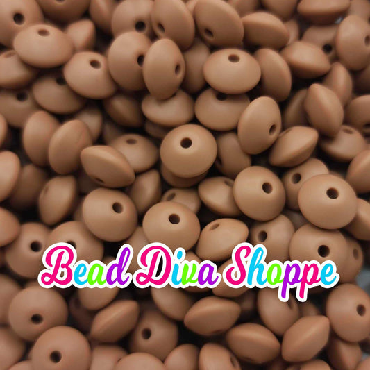 Set of 20 - CAMEL BROWN - 12mm Silicone Lentil Beads - DIY Jewelry Making - Beaded Pens - Keychains - Bracelets