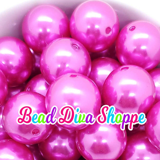 20mm - HOT PINK  - Pearl Chunky Bubblegum - Round Acrylic Beads for Diy and Jewelry Making Supplies