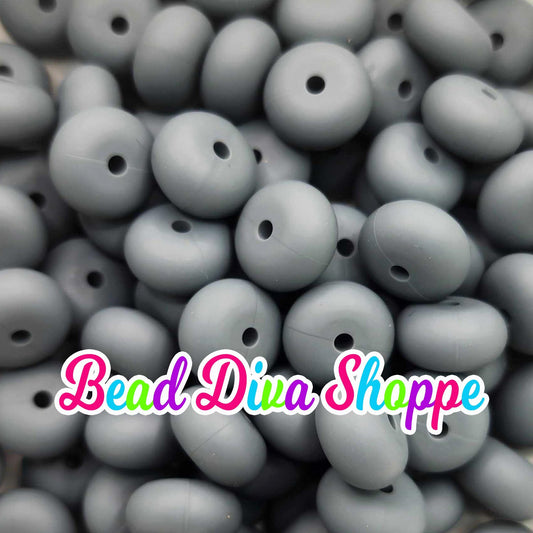 14mm - Set of 10 - GRAY - Abacus Rondelle Round Loose Spacer Beads