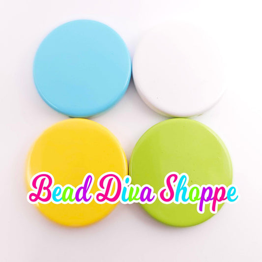 Set of 4 - 32mm - WHITE BLUE YELLOW Lime - Flat Acrylic Disk Beads - Solid Beads - Diy - Jewelry Making Supplies - Keychains - Beaded Pens