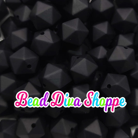 Set of 10 - 14mm - BLACK HEX - Silicone Beads - for Diy and Jewelry Making Supplies