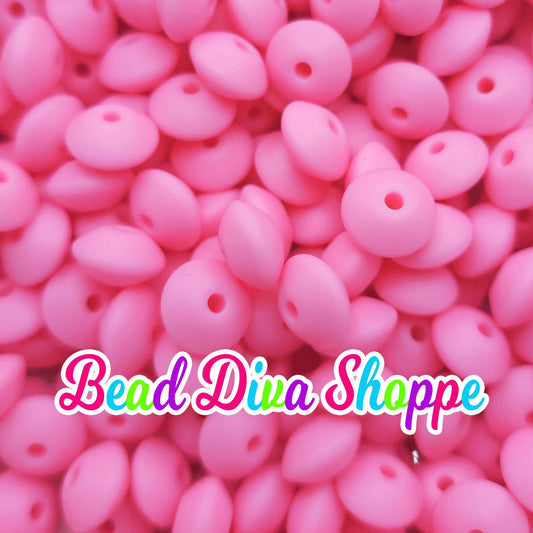 Set of 20 - PINK - 12mm Silicone Lentil Beads - DIY Jewelry Making - Beaded Pens - Keychains - Bracelets