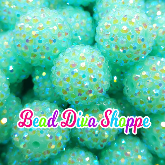 20mm - BLUE GREEN AB - Rhinestone Beads  - Bubblegum - Chunky - Round Acrylic Beads for Diy and Jewelry Making Supplies