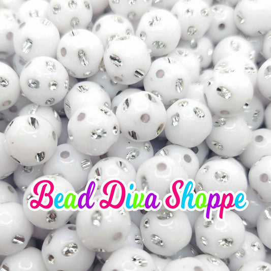 12mm - Set of 50 - WHITE Bling Beads - Bubblegum - Rhinestone -   Acrylic Beads for DIY and Jewelry Making Supplies