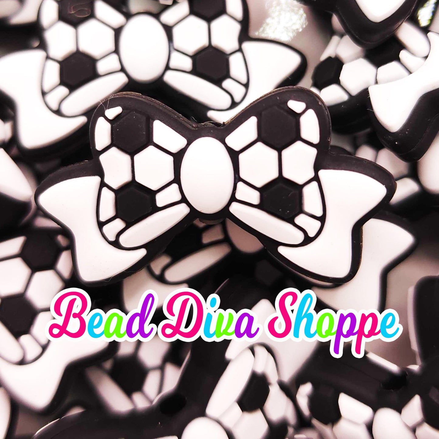 Set of 2 - 14mm X 27mm - SOCCER BOW - Focal  Beads - DIY Jewelry Making - Beaded Pens - Keychains - Bracelets