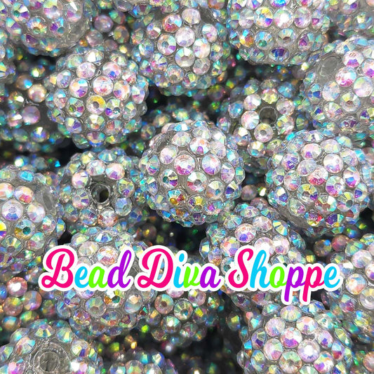 Set of 10 - 16mm- CLEAR AB Rhinestone Beads -  Rhinestone Beads- Bubblegum - Chunky - Round Acrylic Beads for Diy and Jewelry Supplies