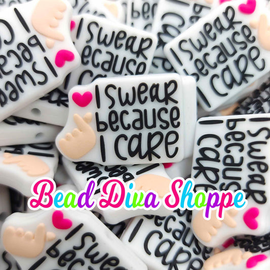 Set of 2 -  20mm X 28mm - I SWEAR BECAUSE I CARE - Focal  Beads - Diy Jewelry Making - Beaded Pens - Keychains - Bracelets