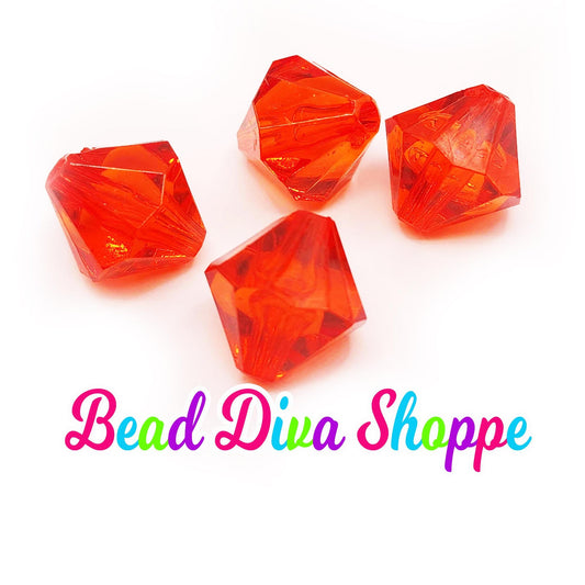 Set of 10 - 14mm - RED - Transparent Faceted BICONE Beads for Diy and Jewelry Making Supplies