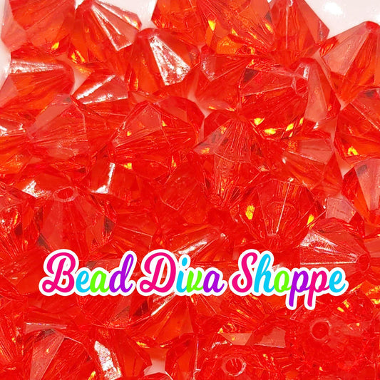 Set of 10 - 14mm - RED - Transparent Faceted BICONE Beads for Diy and Jewelry Making Supplies