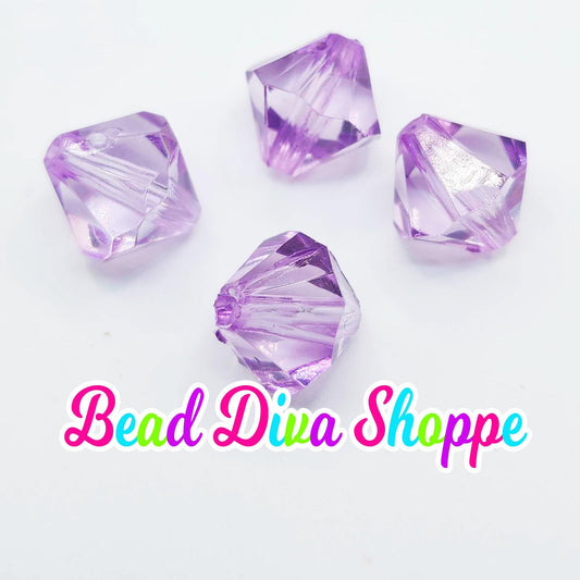 Set of 10 - 14mm - PURPLE - Transparent Faceted BICONE Beads for Diy and Jewelry Making Supplies