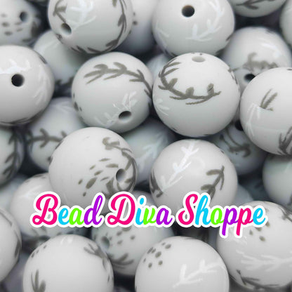 Set of 10 - 15mm - GRAY - BRANCHES - Round Silicone Beads for Diy and Jewelry Making Supplies - Keychains - Beaded Pens