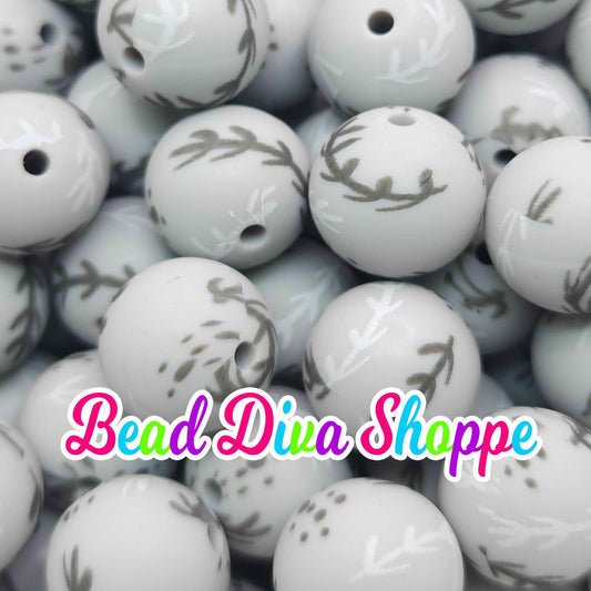 Set of 10 - 15mm - GRAY - BRANCHES - Round Silicone Beads for Diy and Jewelry Making Supplies - Keychains - Beaded Pens