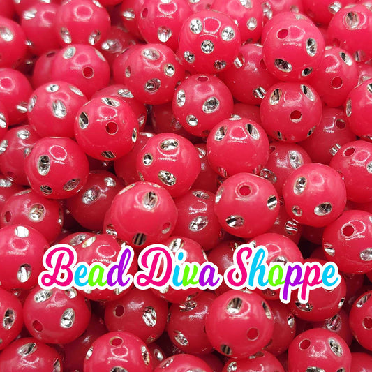 12mm - Set of 50 - HOT PINK Bling Beads - Bubblegum - Rhinestone -   Acrylic Beads for DIY and Jewelry Making Supplies