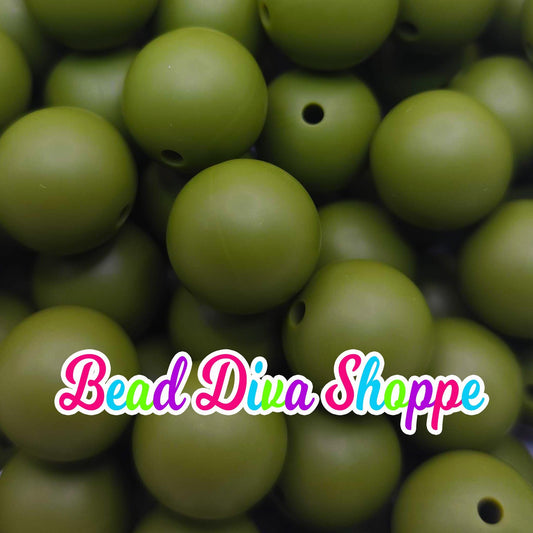 Set of 10 - 15mm - SOLID ARMY GREEN - Silicone Beads - Diy Jewelry Making - Beaded Pens - Keychains - Bracelets
