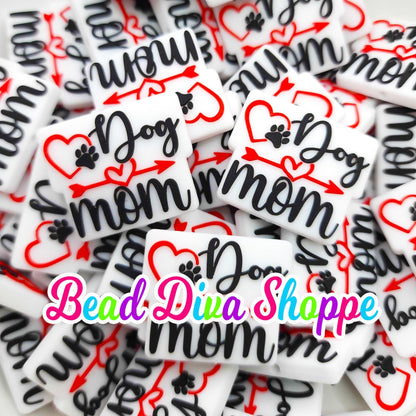 Set of 2 -  30mm X 25mm - DOG MOM - Focal  Beads - Diy Jewelry Making - Beaded Pens - Keychains - Bracelets