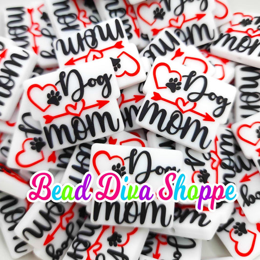 Set of 2 -  30mm X 25mm - DOG MOM - Focal  Beads - Diy Jewelry Making - Beaded Pens - Keychains - Bracelets