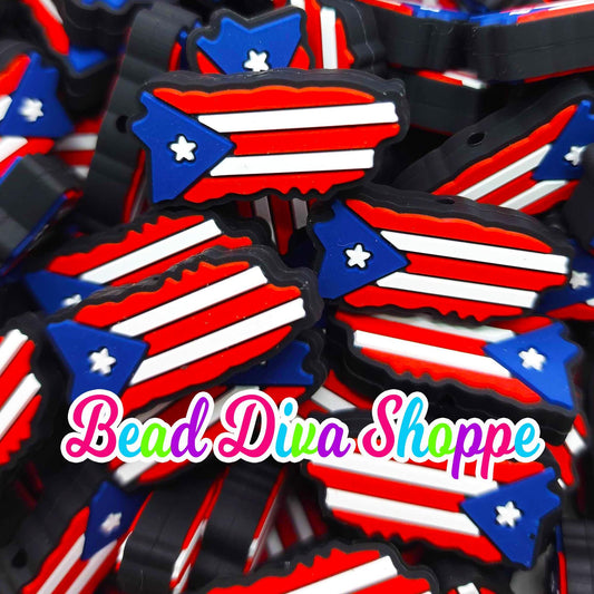 Set of 2 -  33mm X 16mm - PUERTO RICO FLAG - Focal  Beads - Diy Jewelry Making - Beaded Pens - Keychains - Bracelets