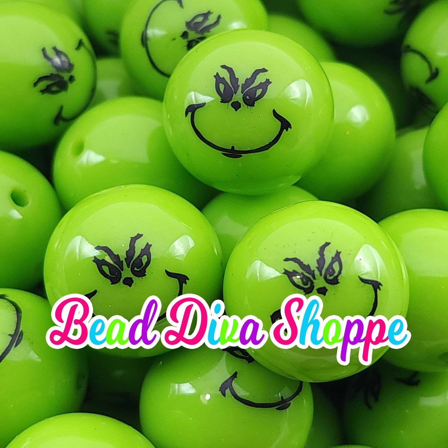 20mm - GRINCHY - CHRISTMAS - Mean One - Acrylic Beads- Bubblegum - Round Acrylic Beads for Diy and Jewelry Making Supplies