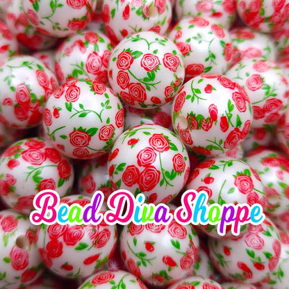 20mm - SWEET ROSES - Acrylic Beads- Bubblegum - Round Acrylic Beads for Diy and Jewelry Making Supplies