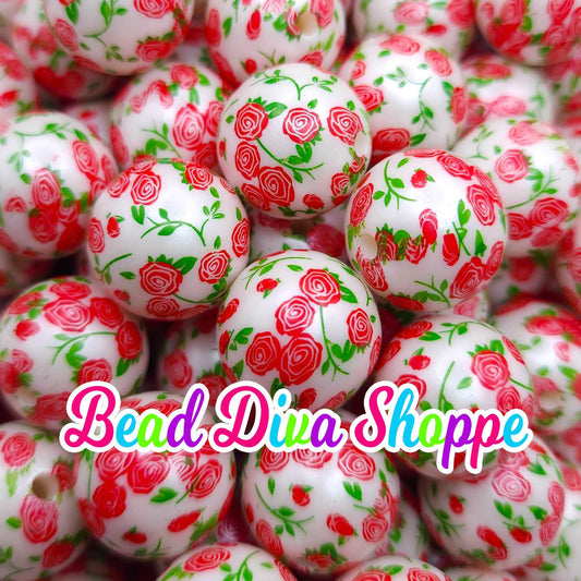 20mm - SWEET ROSES - Acrylic Beads- Bubblegum - Round Acrylic Beads for Diy and Jewelry Making Supplies