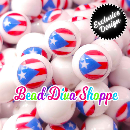 EXCLUSIVE - Set of 10 - 15mm - New Design - PUERTO RICO Flag - Printed Round Shiny Silicone Beads -Jewelry Making - Beaded Pens - Keychains