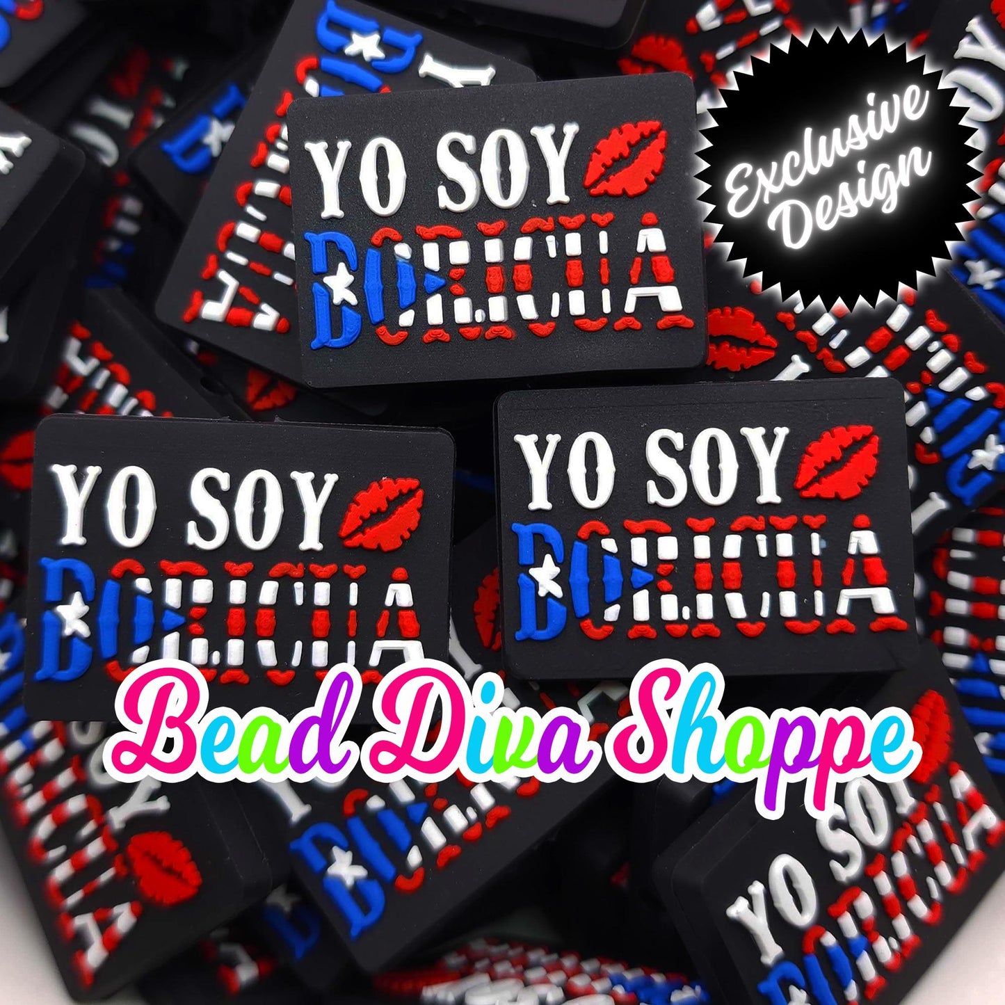 WHOLESALE - Set of 25 - 25mmX35mm - Yo SOY BORICUA - Focal  Beads - Diy Jewelry Making - Beaded Pens - Keychains - Bracelets