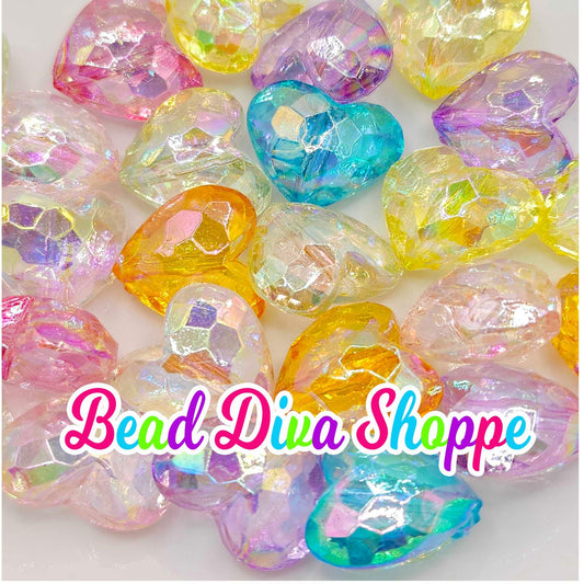 19mm X 16mm - Set of 10 - HEART AB MIX -  Faceted Heart Charm Spacer Beads - Diy - Jewelry - Spacers - Bracelets
