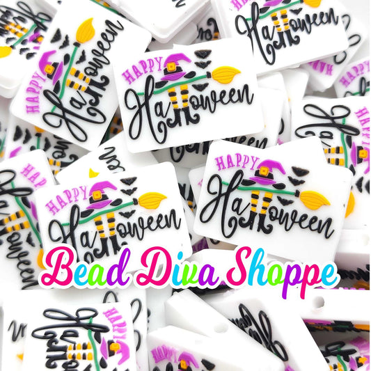 Set of 2 -  30mm X 21mm - HAPPY HALLOWEEN - Focal  Beads - Diy Jewelry Making - Beaded Pens - Keychains - Bracelets