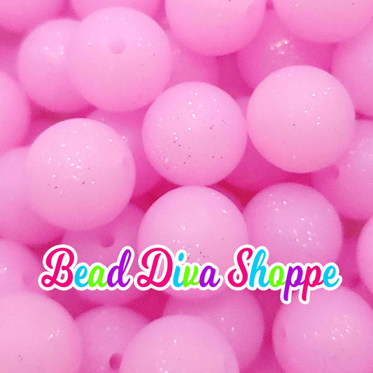 Set of 10 - 15mm - LIGHT PINK GLITTER - Solid Silicone Beads - Diy Jewelry Making - Beaded Pens - Keychains - Bracelets