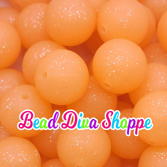 Set of 10 - 15mm - ORANGE GLITTER - Solid Silicone Beads - Diy Jewelry Making - Beaded Pens - Keychains - Bracelets