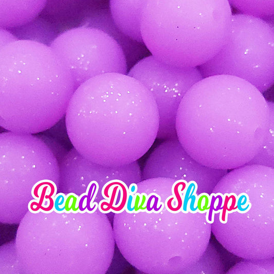 Set of 10 - 15mm - PURPLE GLITTER - Solid Silicone Beads - Diy Jewelry Making - Beaded Pens - Keychains - Bracelets